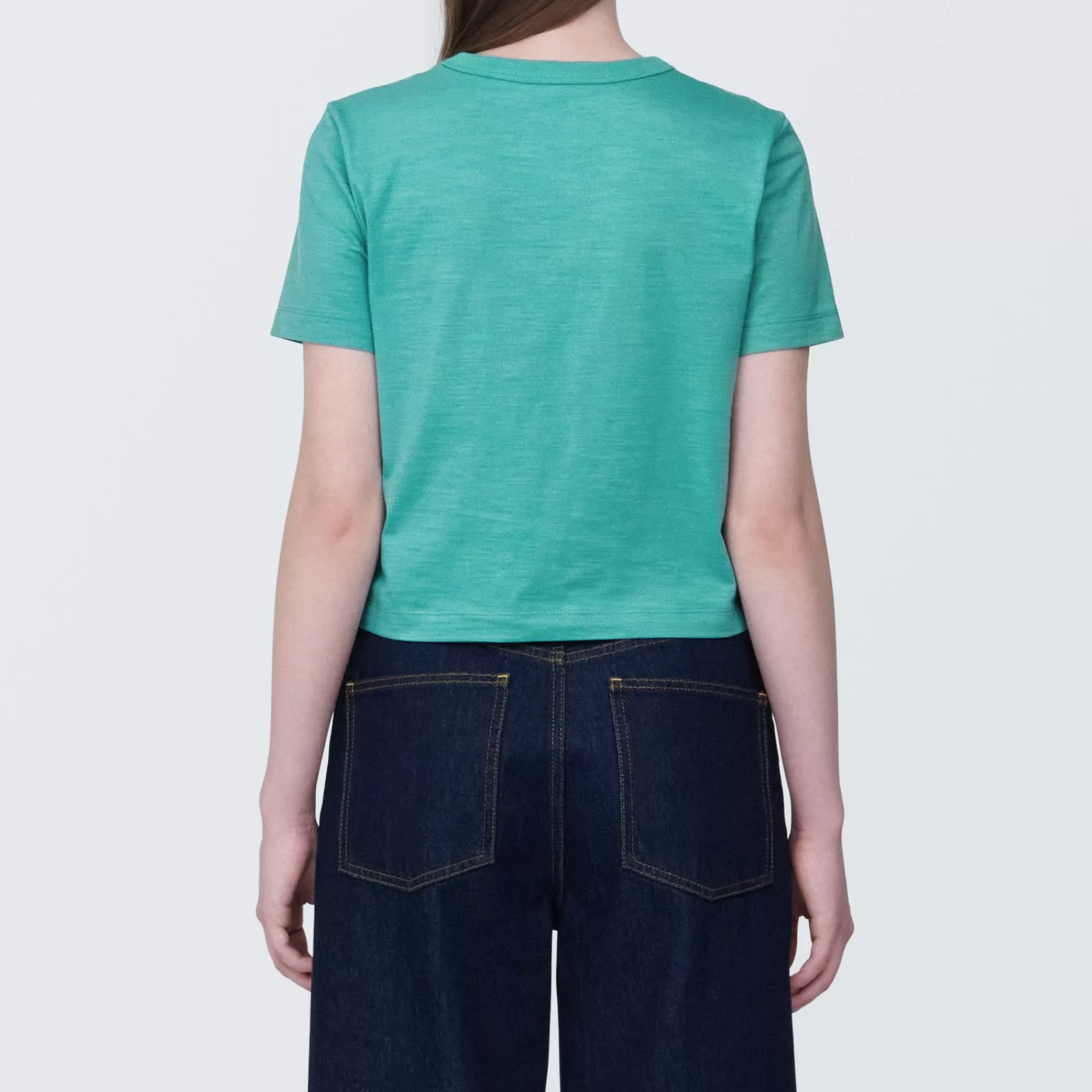 MUJI Women'S Slub Yarn Short Length Short Sleeve T-Shirt Best