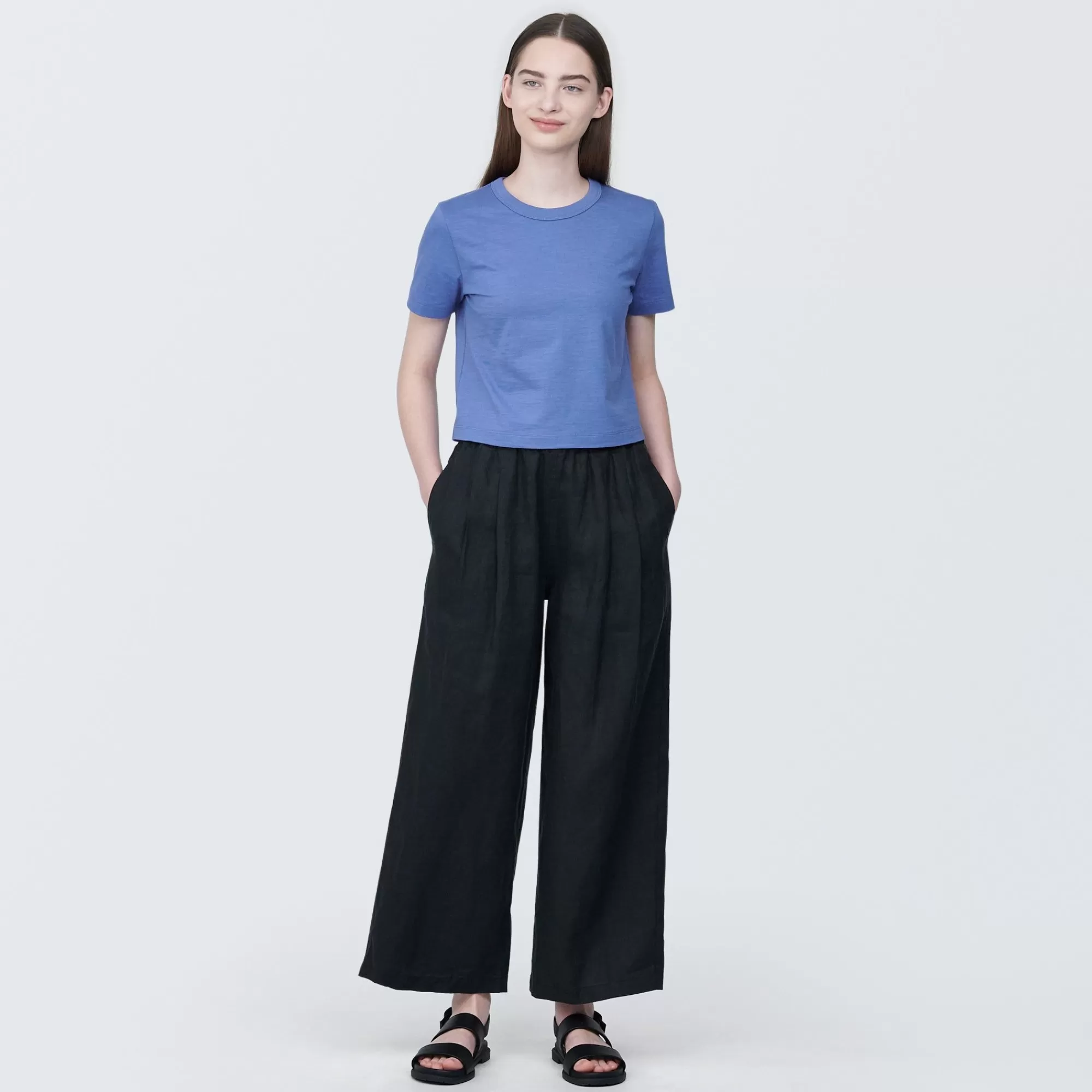 MUJI Women'S Slub Yarn Short Length Short Sleeve T-Shirt Best