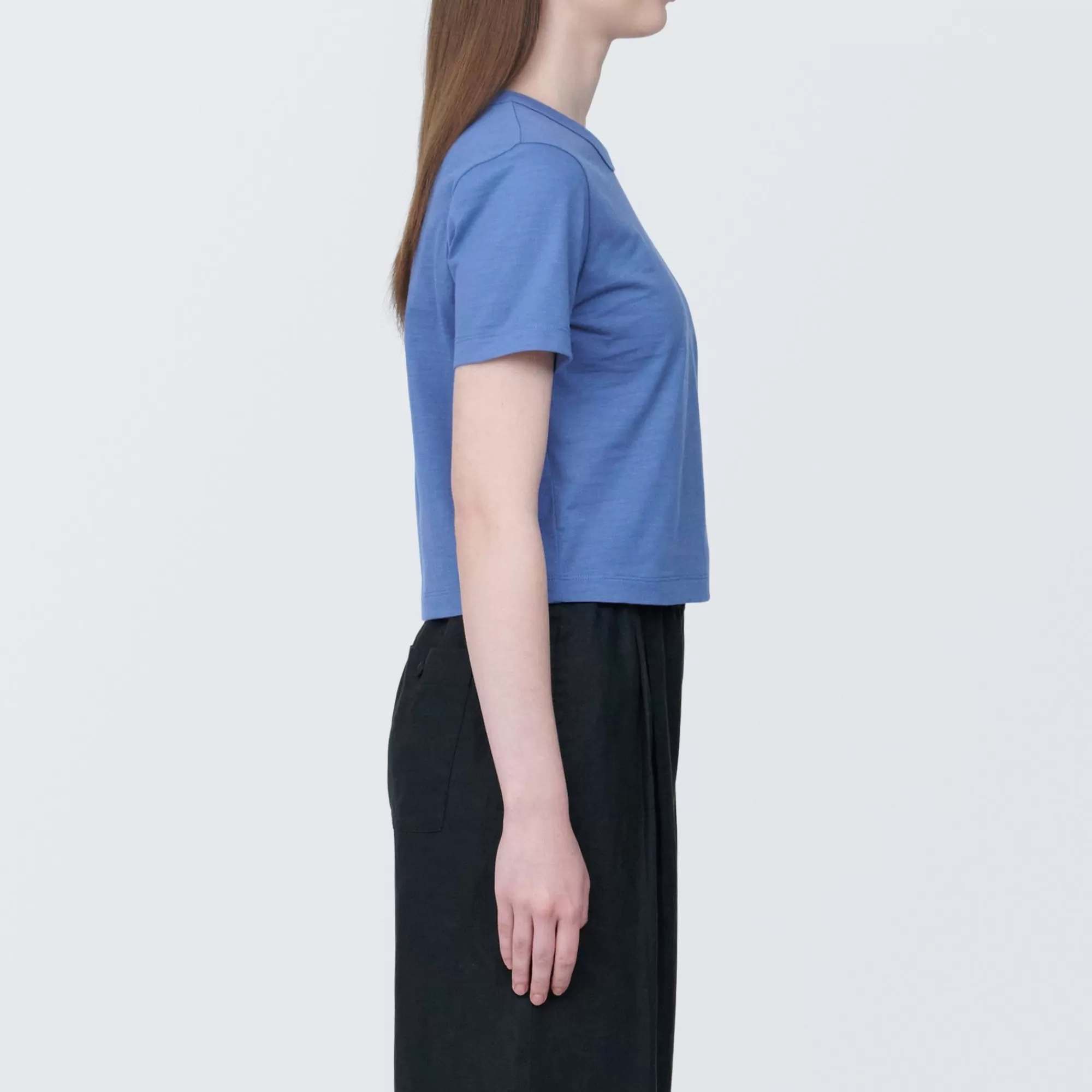 MUJI Women'S Slub Yarn Short Length Short Sleeve T-Shirt Best