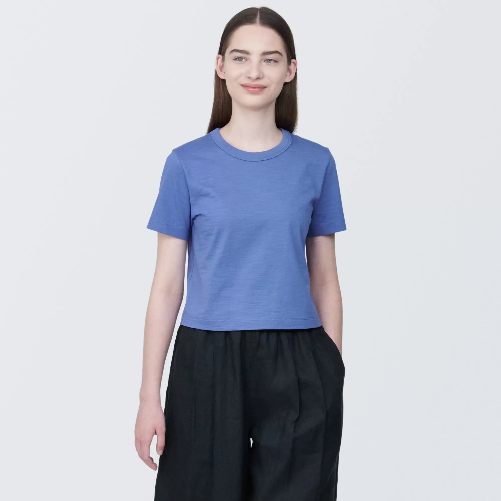 MUJI Women'S Slub Yarn Short Length Short Sleeve T-Shirt Best