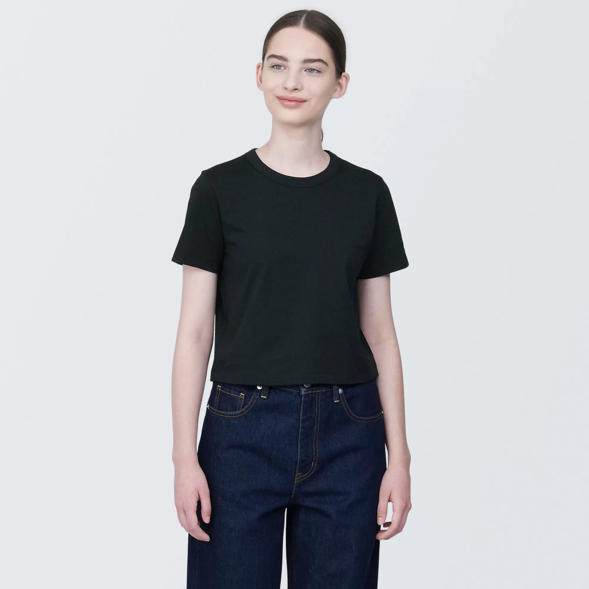 MUJI Women'S Slub Yarn Short Length Short Sleeve T-Shirt Best