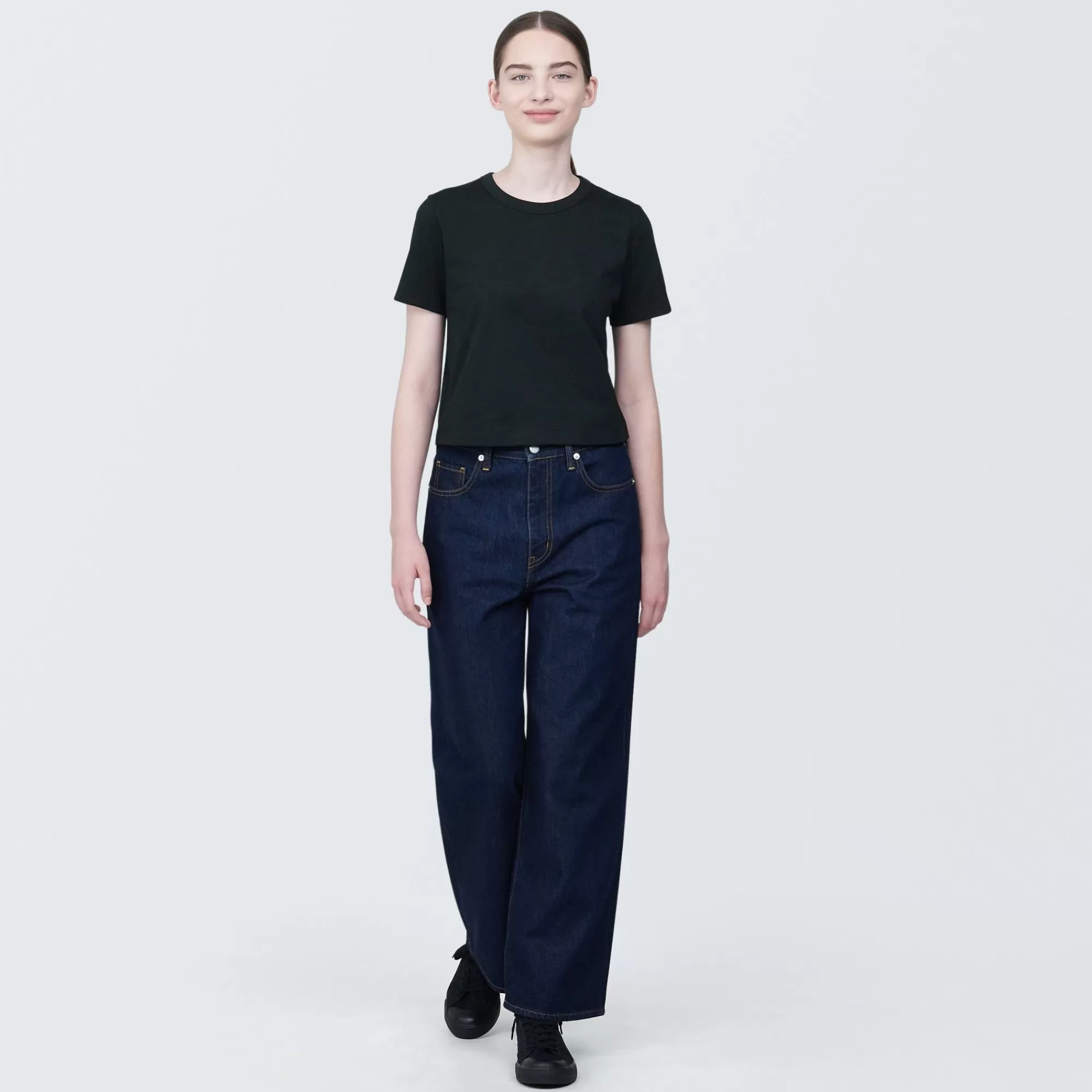 MUJI Women'S Slub Yarn Short Length Short Sleeve T-Shirt Best