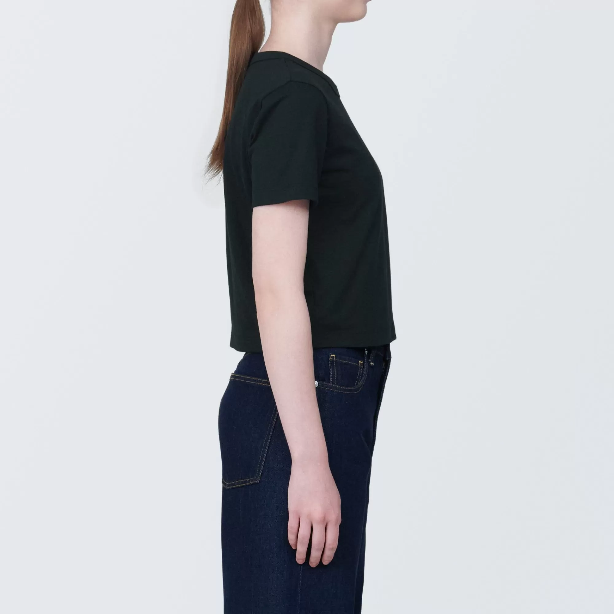 MUJI Women'S Slub Yarn Short Length Short Sleeve T-Shirt Best