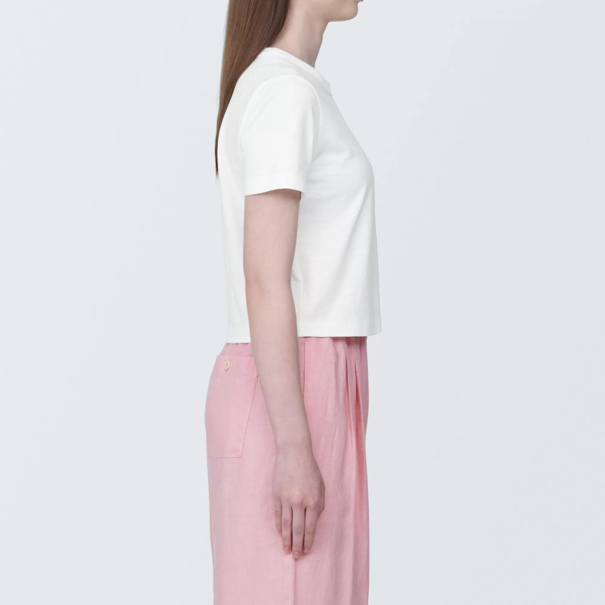 MUJI Women'S Slub Yarn Short Length Short Sleeve T-Shirt Best