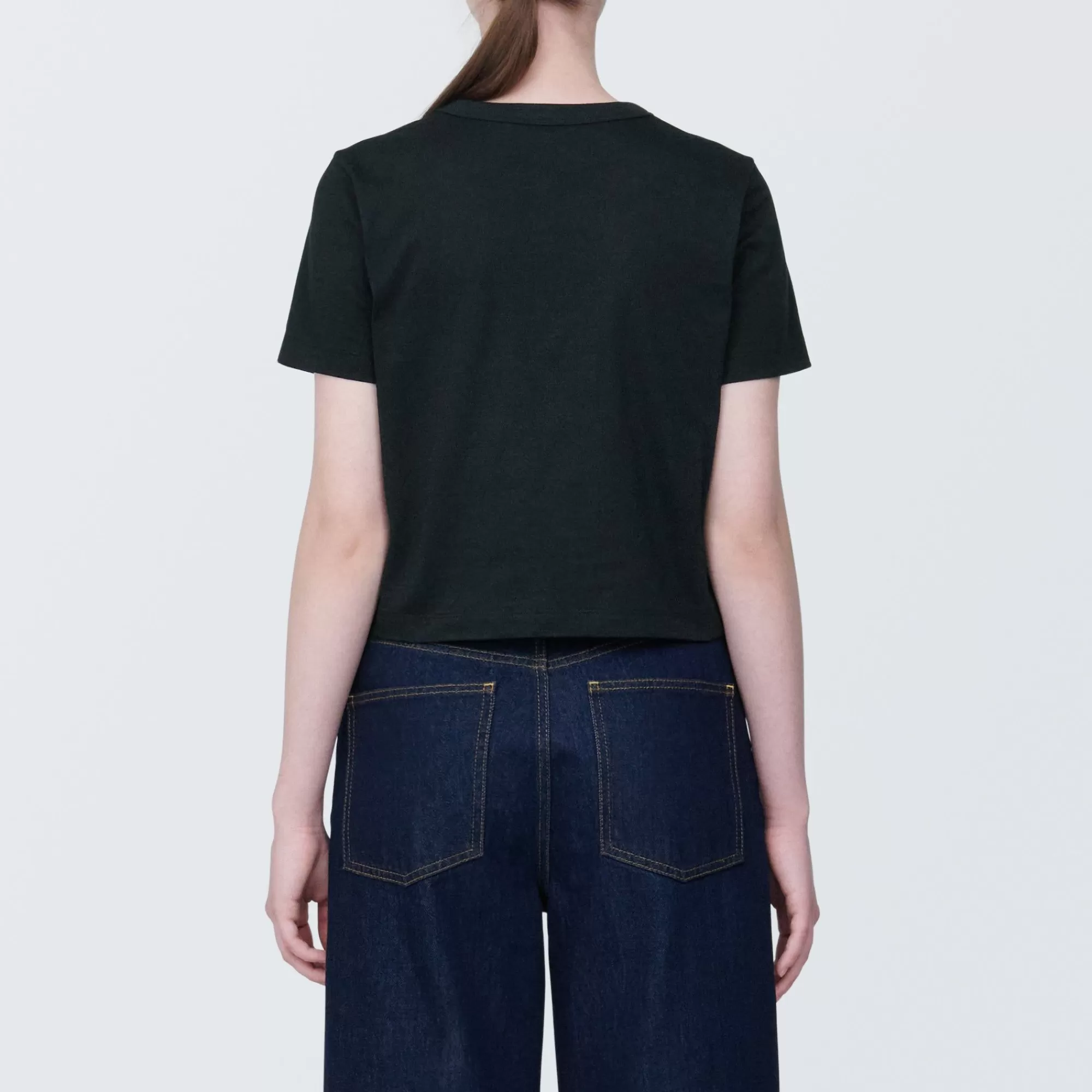MUJI Women'S Slub Yarn Short Length Short Sleeve T-Shirt Best