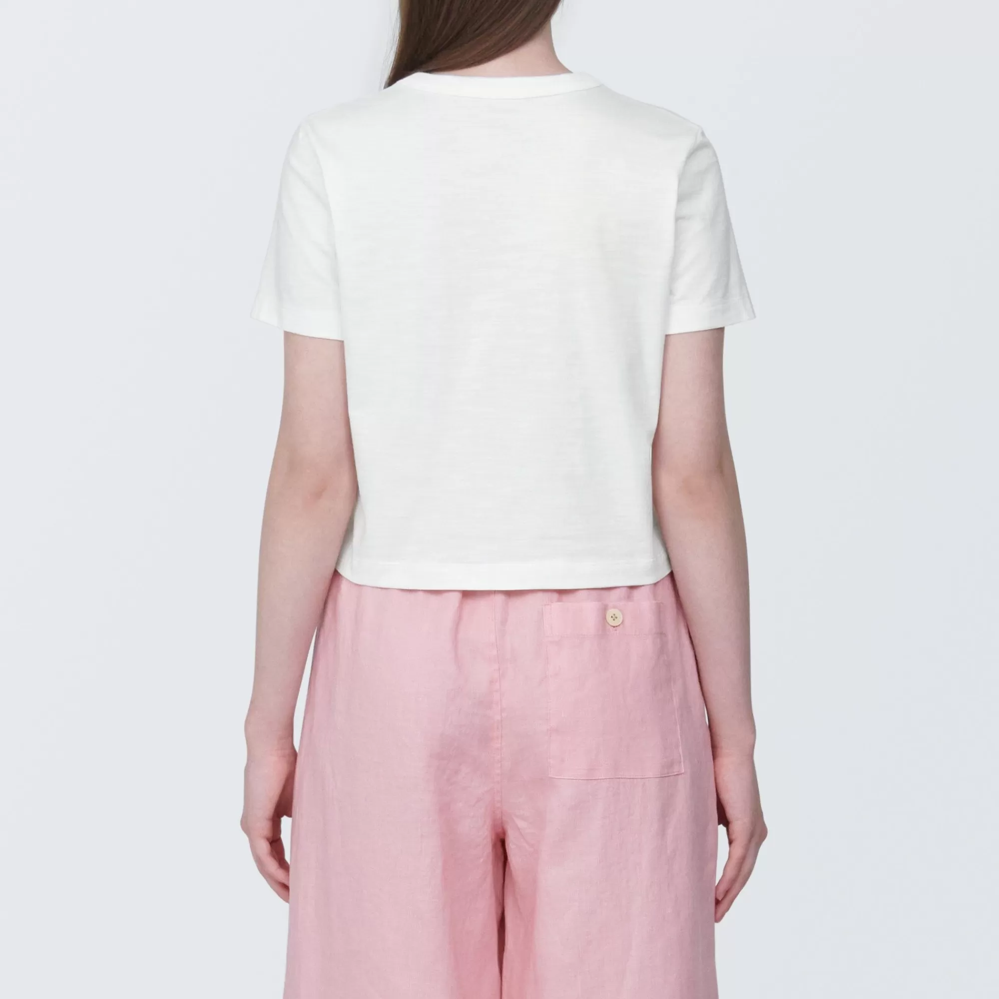 MUJI Women'S Slub Yarn Short Length Short Sleeve T-Shirt Best