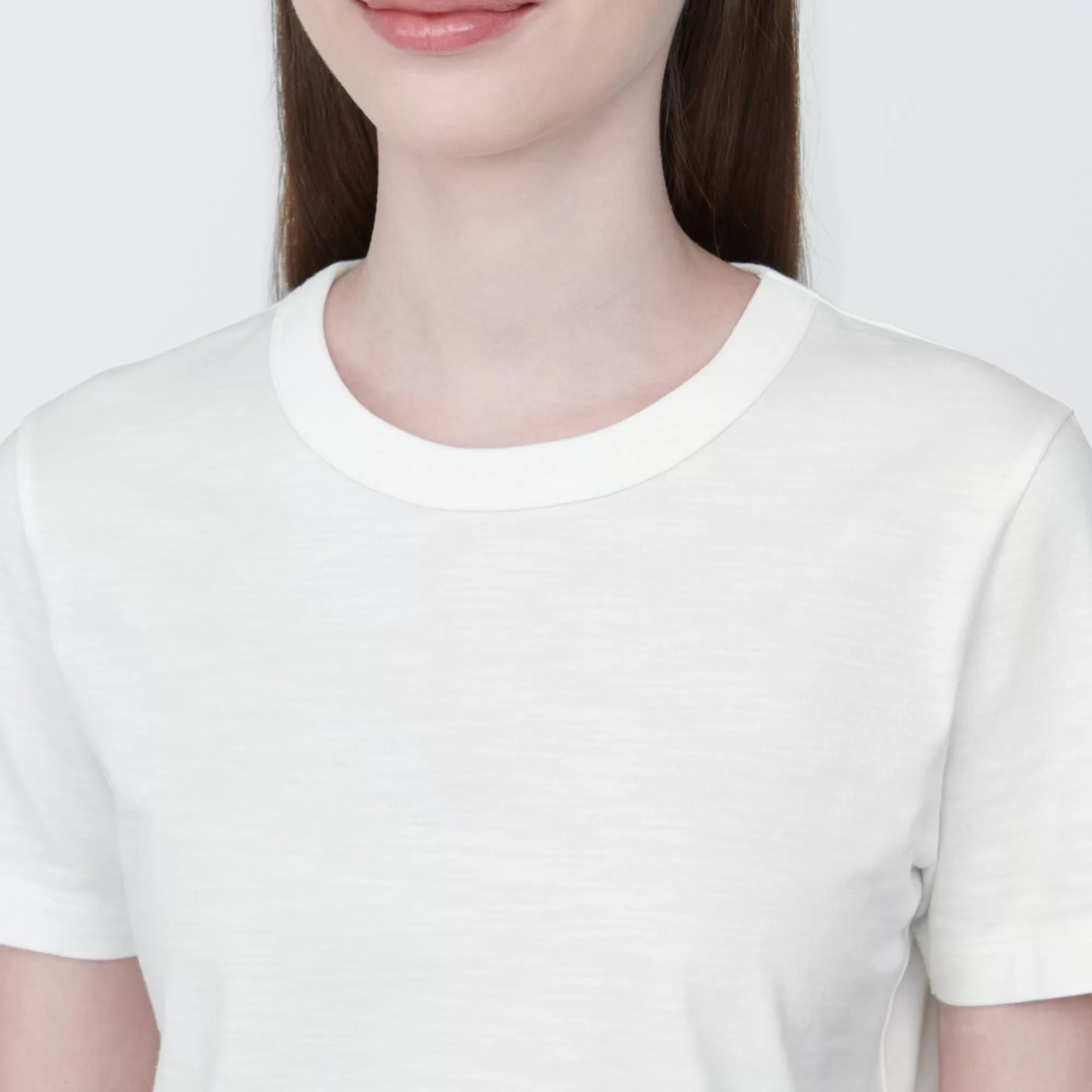 MUJI Women'S Slub Yarn Short Length Short Sleeve T-Shirt Best