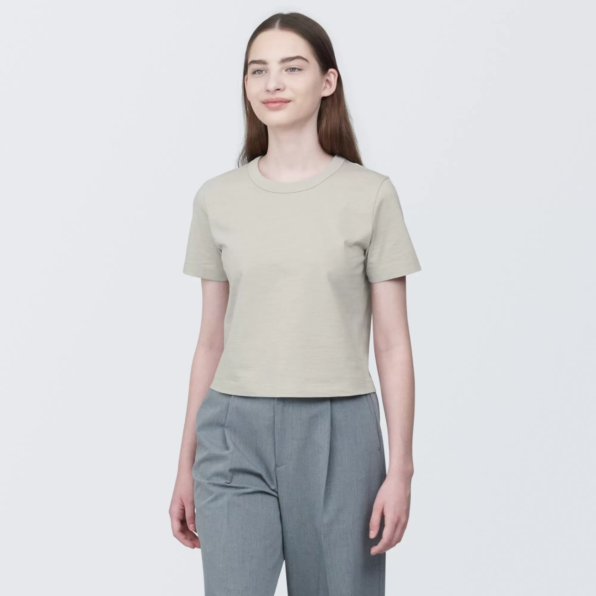 MUJI Women'S Slub Yarn Short Length Short Sleeve T-Shirt Best